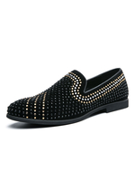 Chaussures mocassins noirs pour hommes mocassins en cuir PU à bout rond et cloutés