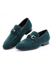 Chaussures mocassins pour hommes à bout rond en cuir PU avec détails en métal mocassins verts à enfiler