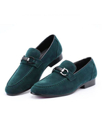 Chaussures mocassins pour hommes à bout rond en cuir PU avec détails en métal mocassins verts à enfiler