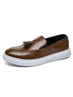 Chaussures mocassins pour hommes à bout rond en cuir PU café marron mocassins