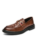 Chaussures mocassins pour hommes à enfiler avec détails en métal; bout rond; bas en cuir PU; mocassins marron