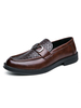 Chaussures mocassins pour hommes à enfiler avec détails en métal; bout rond; chaussures basses en cuir PU; chaussures marron