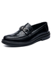 Chaussures mocassins pour hommes à enfiler avec détails en métal; bout rond géométrique; chaussures noires en cuir PU