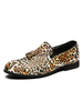 Chaussures mocassins pour hommes à enfiler motif léopard à bout rond en cuir PU jaune mocassins