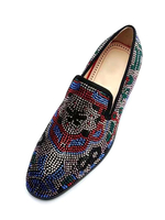 Chaussures mocassins pour hommes à enfiler strass illustration bout rond en cuir suédé mocassins noirs