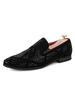 Chaussures mocassins pour hommes à enfiler strass imprimé léopard bout rond en cuir PU mocassins noirs
