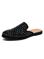 Chaussures mocassins pour hommes confortables en cuir PU avec strass à enfiler