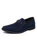 Chaussures mocassins pour hommes en cuir PU confortables avec détails en métal; chaussures décontractées bleues à enfiler