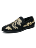 Chaussures mocassins pour hommes Mocassins noirs à enfiler avec illustrations brodées en cuir PU