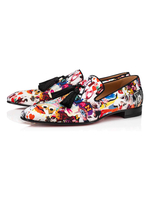 Chaussures mocassins pour hommes mode brevet PU fleurs supérieures étoiles impression sans lacet chaussures noires