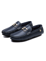Chaussures mocassins pour hommes populaires en cuir PU Détails en métal Slip-On Deep Blue Suit Shoes