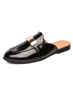 Chaussures mocassins pour hommes populaires en cuir PU Détails en métal Slip-On Pantoufles noires