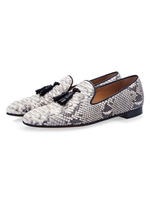 Chaussures mocassins pour hommes sans lacet pompons chaussures en cuir PU à bout rond imprimé grain de serpent