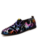 Chaussures mocassins pour hommes sans lacets; chaussures mocassins bas en cuir PU à bout rond et imprimés brodés