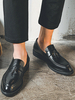 Chaussures Mocassins Pour Hommes Slip-On Bout Pointu En Cuir De Vachette Noir Chaussures Décontractées