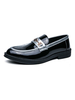 Chaussures mocassins pour hommes Slip On Metal Details Color Block Bout rond en cuir PU Chaussures de costume noires