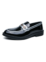 Chaussures mocassins pour hommes Slip On Metal Details Color Block Bout rond en cuir PU Chaussures de costume noires