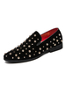 Chaussures mocassins pour hommes Slip On Rivets Bout rond en cuir PU Mocassins noirs