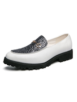 Chaussures mocassins pour hommes Slip On Sequins Bout rond en cuir PU Chaussures blanches