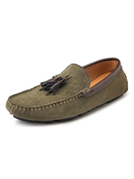 Chaussures Mocassins Vert Chasseur Pour Hommes Slip-On Bout Rond En Cuir De Vachette Chaussures Plates