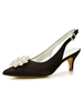 Chaussures mère Satin bleu foncé 2022 Bout pointu Strass Slingbacks Chaussures de mariage Kitten talons