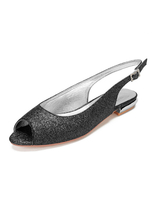 Chaussures mères noires Glitter Peep Toe Slingbacks Chaussures de mariage Femmes Chaussures de soirée