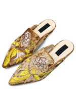 chaussures Mules Femme en Satin Brodées Casual Imprimés avec Bout Pointu Multicolres Mules Pantoufles