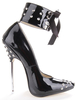 Chaussures noires à talon haut bout pointu avec strass et ruban