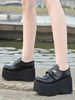 Chaussures noires Lolita Skull Gothic Flatform Flat Round Toe en cuir Synthétique Pompes Lolita Déguisements Halloween