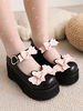 Chaussures Noires Mignonne Lolita En Cuir Pu À Bout Rond Avec Nœud Rose
