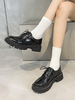 Chaussures Oxfords femmes Mocassins décontractées noires à bout rond et talon épais