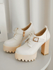 Chaussures Oxfords Talons Hautes avec Plateforme Femmes à Lacets avec Boucles à Cuir Synthétique avec Bout Rond Unicolore