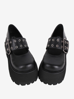 chaussures épaisses gothiques Lolita en cuir PU à bout rond Lolita noires