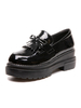 Chaussures Plateforme Femme Talon Chunky En Cuir Verni Mocassins Noirs