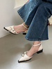 Chaussures plates blanches pour femmes escarpins à bout pointu avec boucle en strass et bride à la cheville