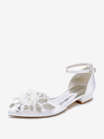 Chaussures Plates De Mariée Bride Mariage Strasse En Satin À Bout Pointu