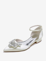 Chaussures Plates De Mariée Mariage Bride Strass Satin Bout Pointu
