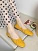 Chaussures plates jaunes pour femmes à bout rond sans lacets en cuir PU Ballerines décontractées
