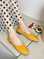 Chaussures plates jaunes pour femmes à bout rond sans lacets en cuir PU Ballerines décontractées