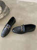 Chaussures plates noires pour femmes; mocassins en cuir PU à bout carré et à semelle fendue