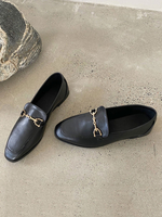 Chaussures plates noires pour femmes; mocassins en cuir PU à bout carré et à semelle fendue