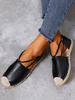 Chaussures plates pour femmes à lacets; bout fermé; cuir PU; ballerines noires