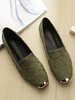 Chaussures plates pour femmes bout carré en cuir PU sans lacet ballerines vertes