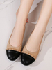 Chaussures plates pour femmes Détails en métal bout rond en cuir PU sans lacet ballerines kaki