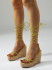 Chaussures Sandales Compensées Bout Carré Vert Cuir PU Talon Compensé Talons À Lacets