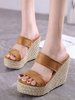 Chaussures Sandales Compensées Café Marron Bout Rond Micro Daim Tige