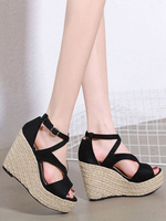Chaussures Sandales Compensées Noir Micro Suede Upper