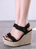 Chaussures Sandales Compensées Noir Micro Suede Upper