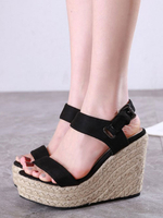 Chaussures Sandales Compensées Noir Micro Suede Upper
