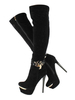Chaussures Sexy 2021 Noir Plateforme Amande Détail de Boucle Zip Talon Haut Bottes au-dessus de Genou
